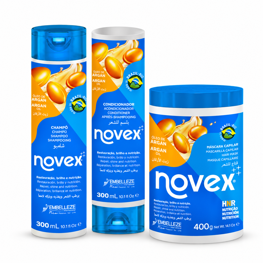Novex Kit Óleo de Argan — Champô, Condicionador e Máscara (3 Produtos)