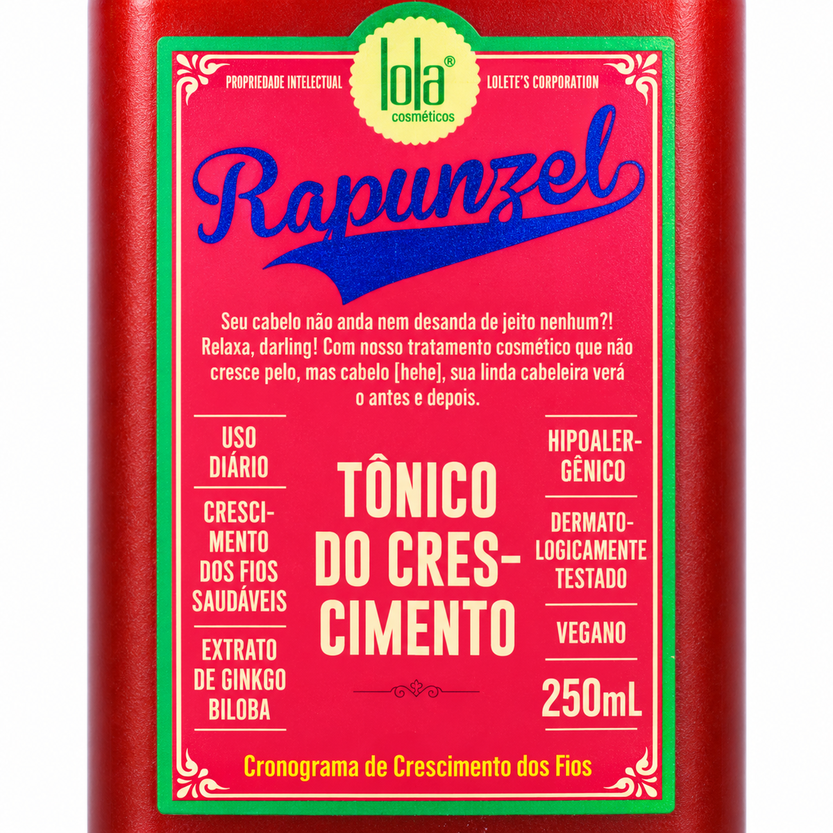 Lola Rapunzel Tónico do Crescimento 250 ml — pormenor do rótulo frontal