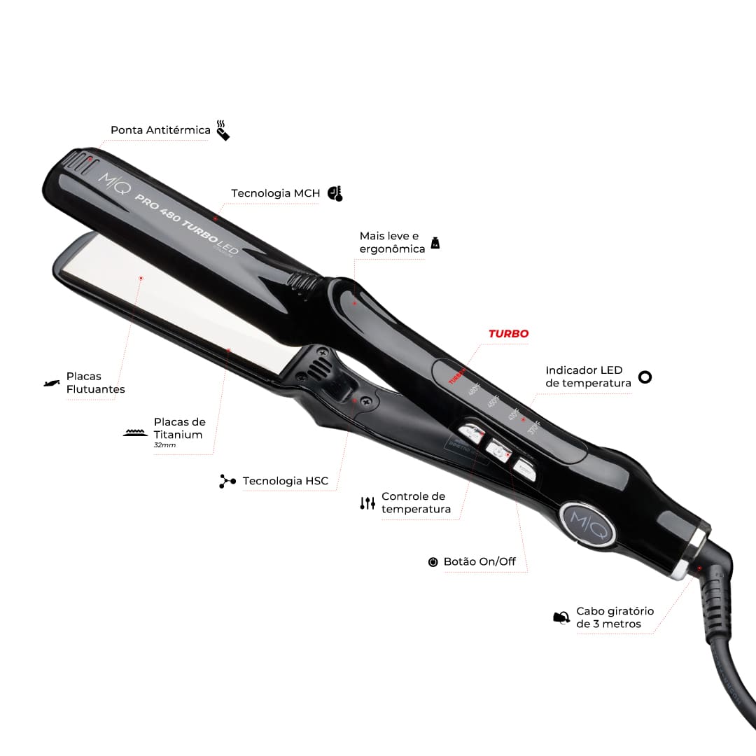 Prancha MQ Pro 480 Turbo LED — detalhes do equipamento