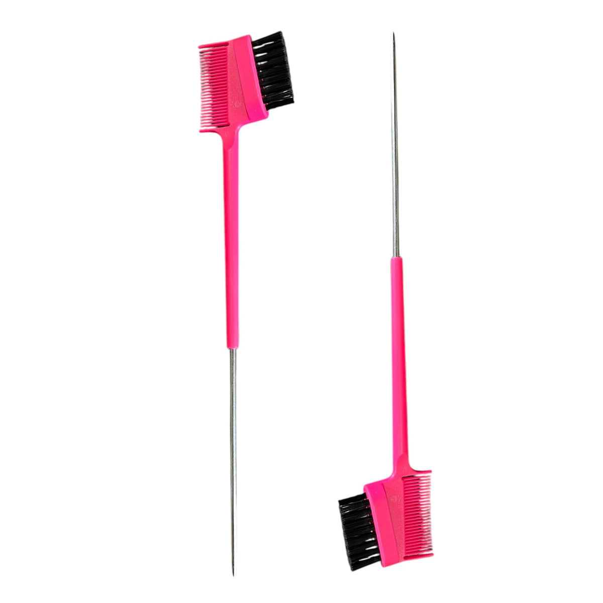 Reino Afro Escova Baby Hair com Pente e Ponta Metálica — Rosa