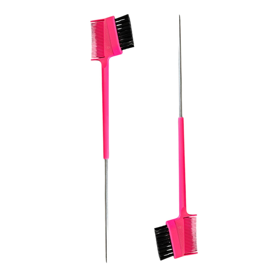 Reino Afro Escova Baby Hair com Pente e Ponta Metálica — Rosa