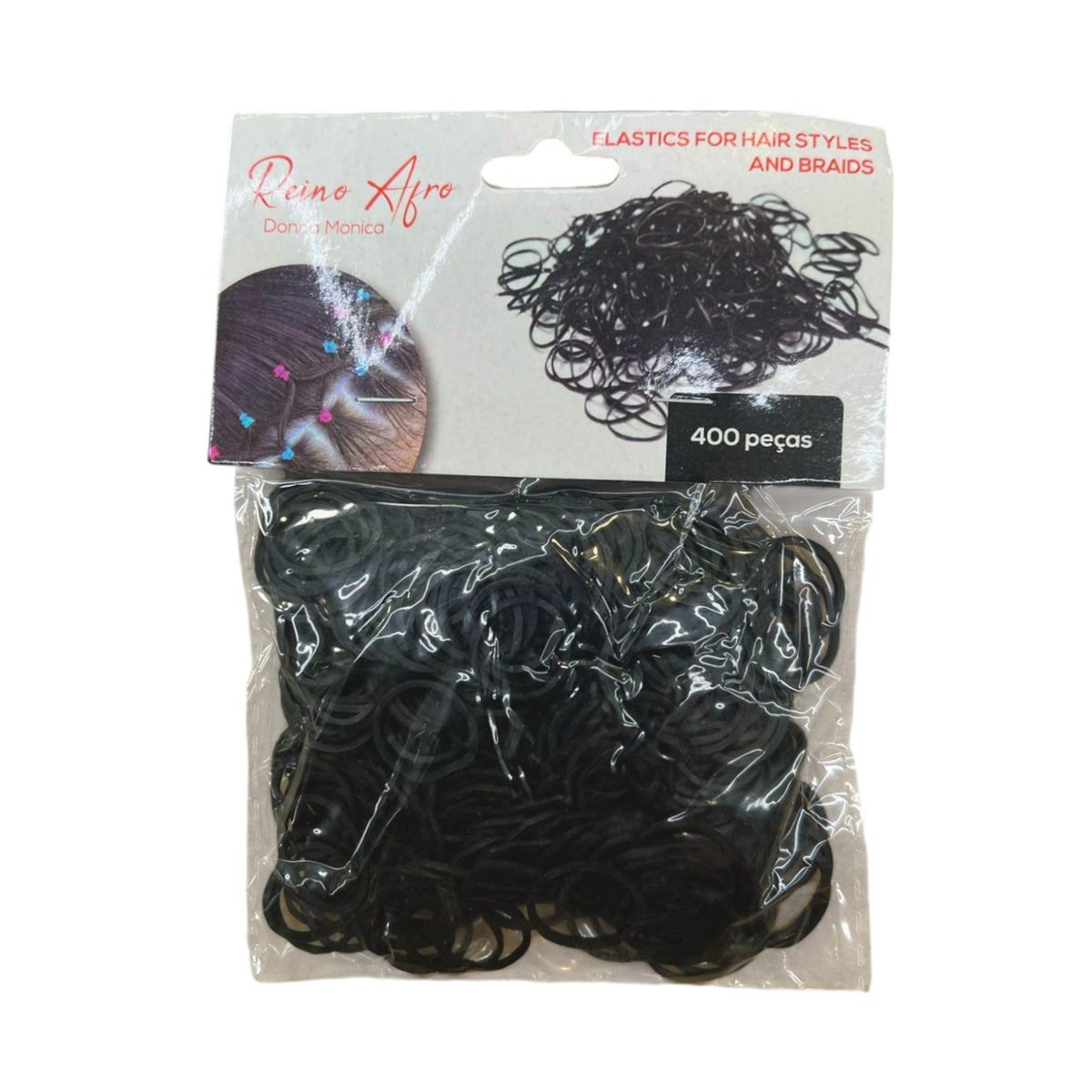 Reino Afro Elásticos de Látex Pretos para Cabelo — 400 Unidades
