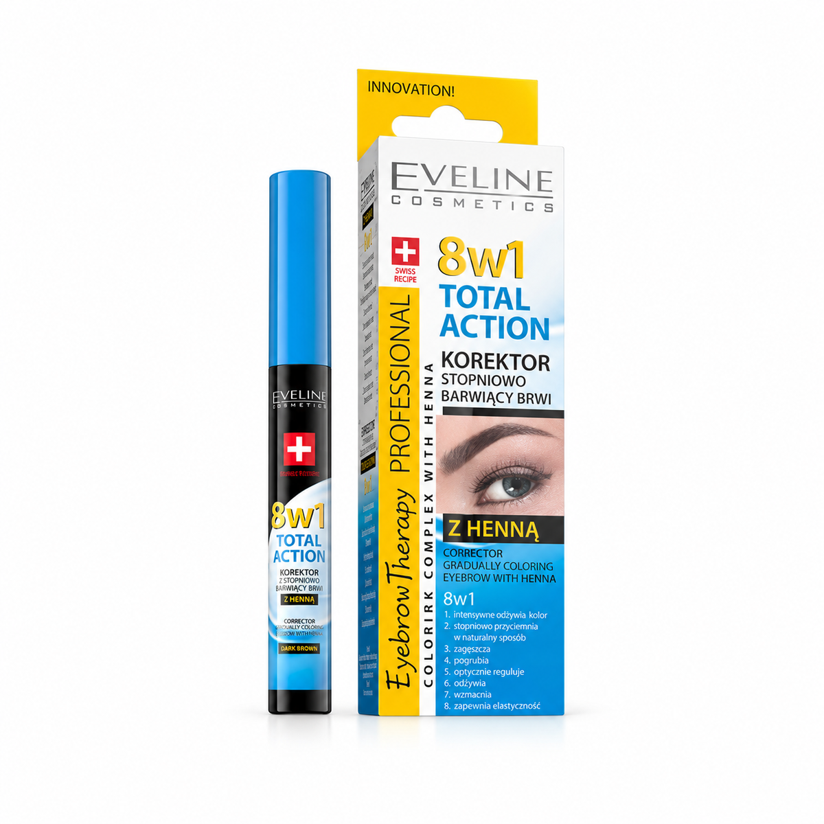 Eveline Total Action Corretor de Sobrancelhas com Henna 8 em 1 10 ml