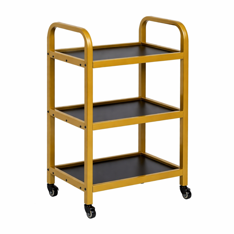 Carrinho Salon Care dourado e preto — vista completa em fundo branco