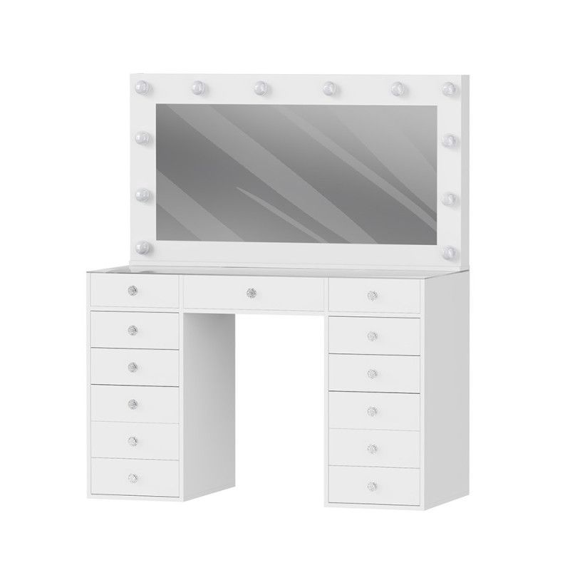 Toucador Hollywood branco de 13 gavetas — vista completa em fundo branco