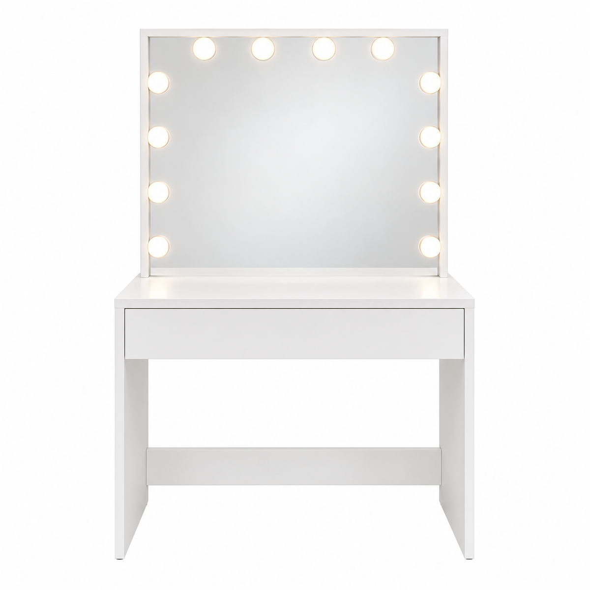 Toucador Hollywood Branco 80 cm com Espelho Iluminado e Gaveta