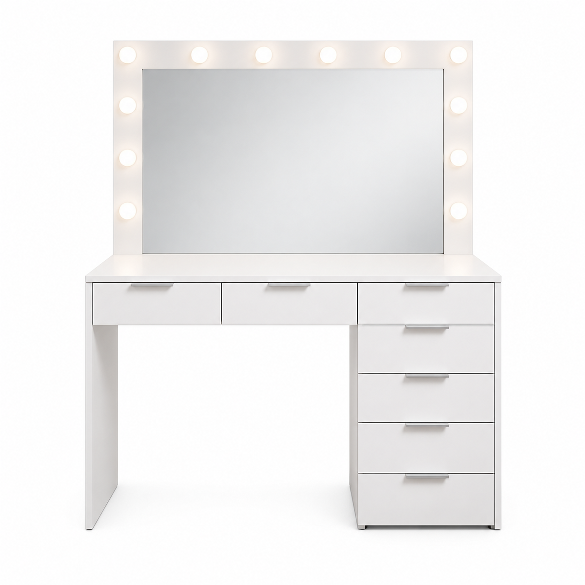 Toucador Hollywood Branco 120 cm com Espelho LED e 7 Gavetas