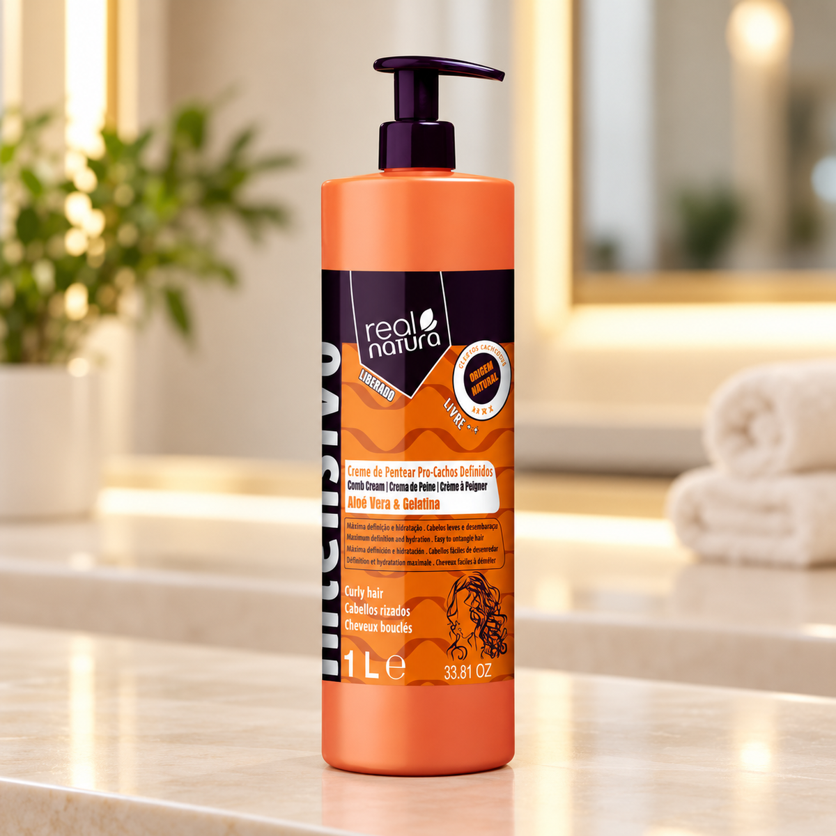 Real Natura Creme de Pentear Pro-Cachos Definidos 1000ml — ambientação ilustrativa