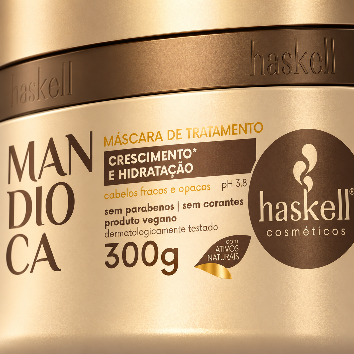 Haskell Mandioca Máscara 300g — detalhe da marca