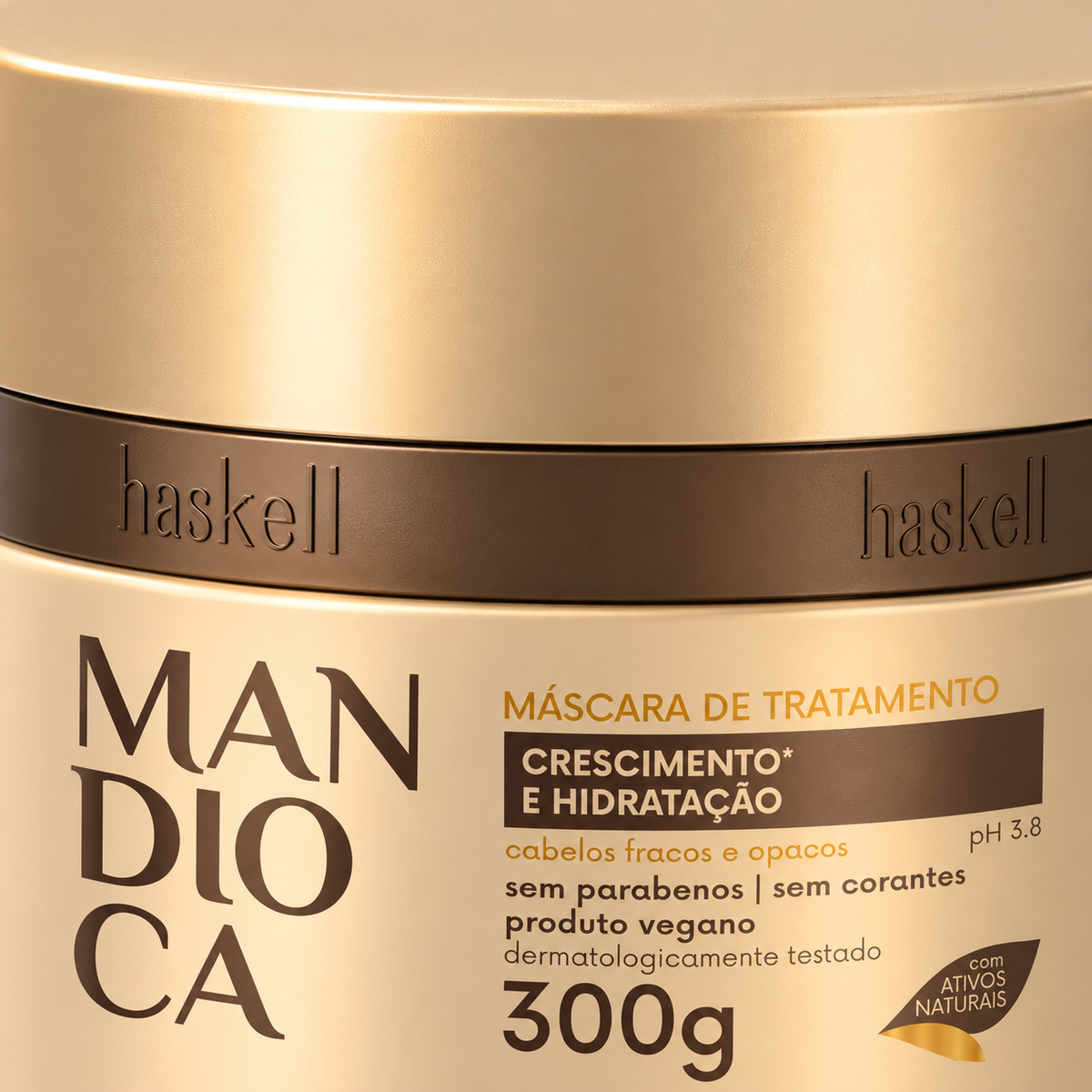 Haskell Mandioca Máscara 300g — detalhe da tampa