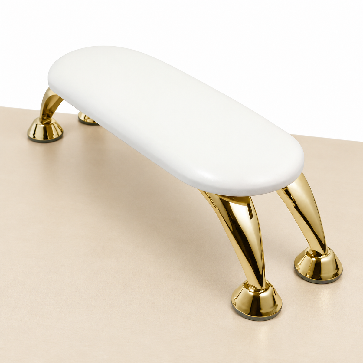 Salon Care apoio de braço branco e dourado — apresentação sobre mesa