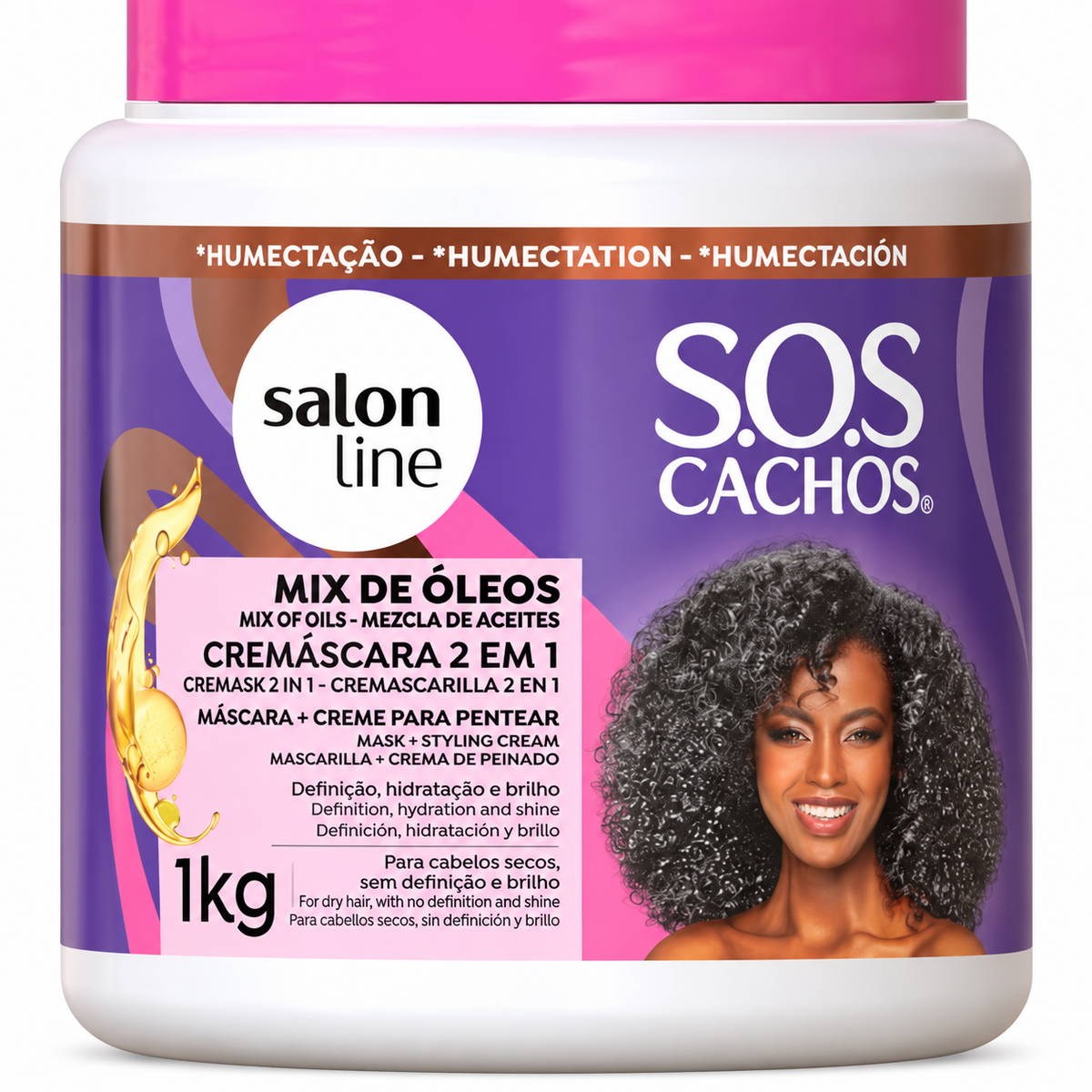 Cremascara SOS 2x1 Mix Oleos Nutritivo 1kg - Salon Line — detalhe do rótulo e formato