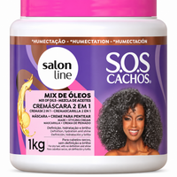 Cremascara SOS 2x1 Mix Oleos Nutritivo 1kg - Salon Line — detalhe do rótulo e formato