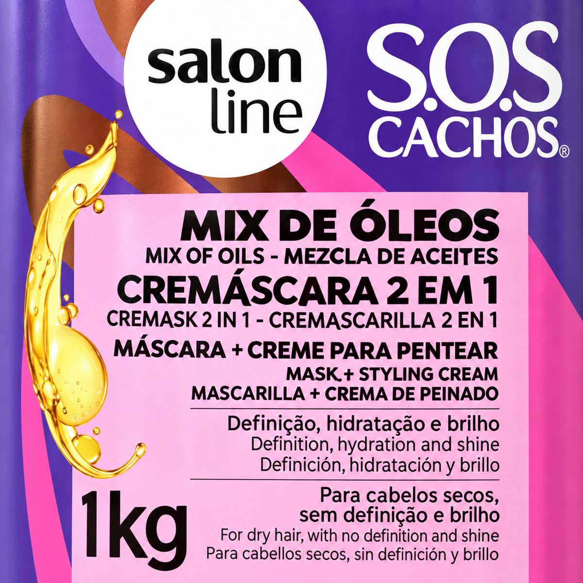 Cremascara SOS 2x1 Mix Oleos Nutritivo 1kg - Salon Line — detalhe do rótulo