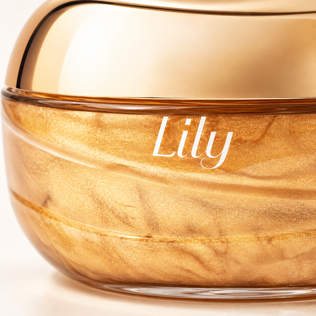 Lily Glow 250 g – dettaglio del logo e del gel dorato