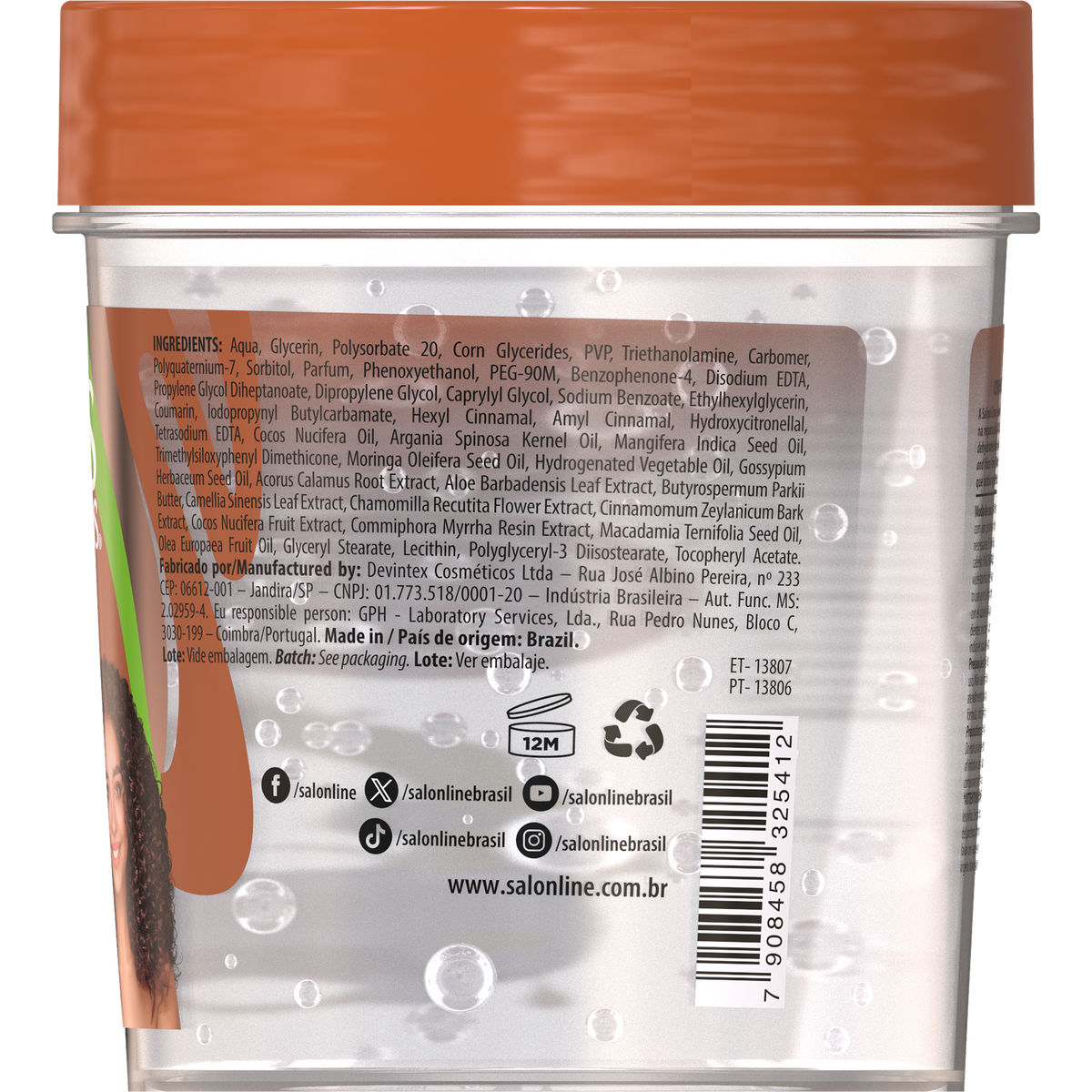 Salon Line S.O.S Cachos Gelatina Óleo de Coco 400 g — verso da embalagem com ingredientes