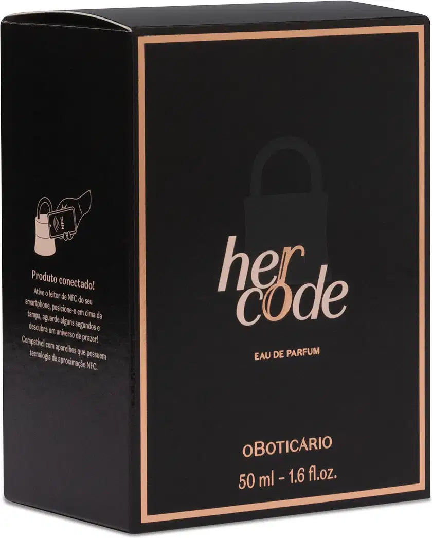 O Boticário Her Code Eau de Parfum — embalagem 50 ml