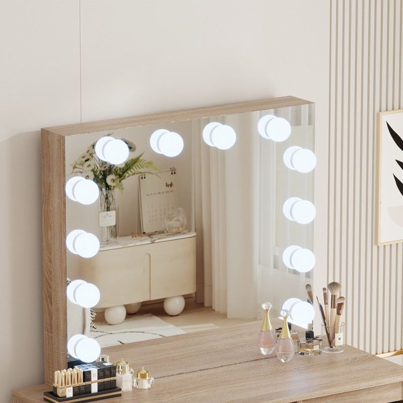 Toucador de Maquilhagem em Cor Madeira com Espelho Hollywood LED - Salon Care — detalhe oficial 7