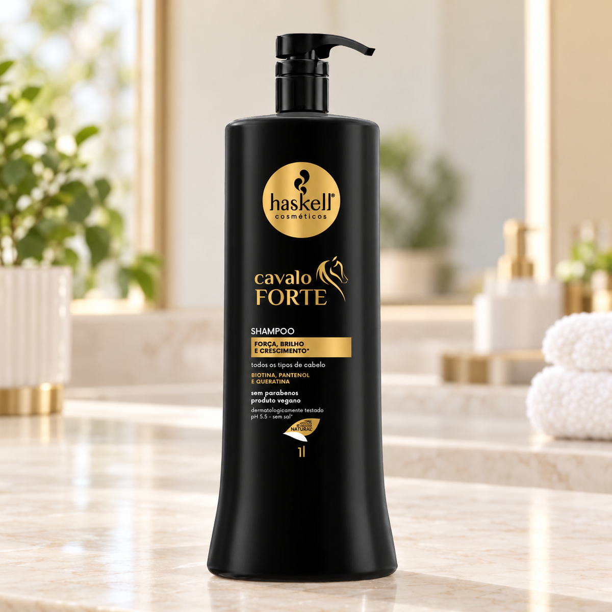 Haskell Cavalo Forte Shampoo 1L — ambientação ilustrativa