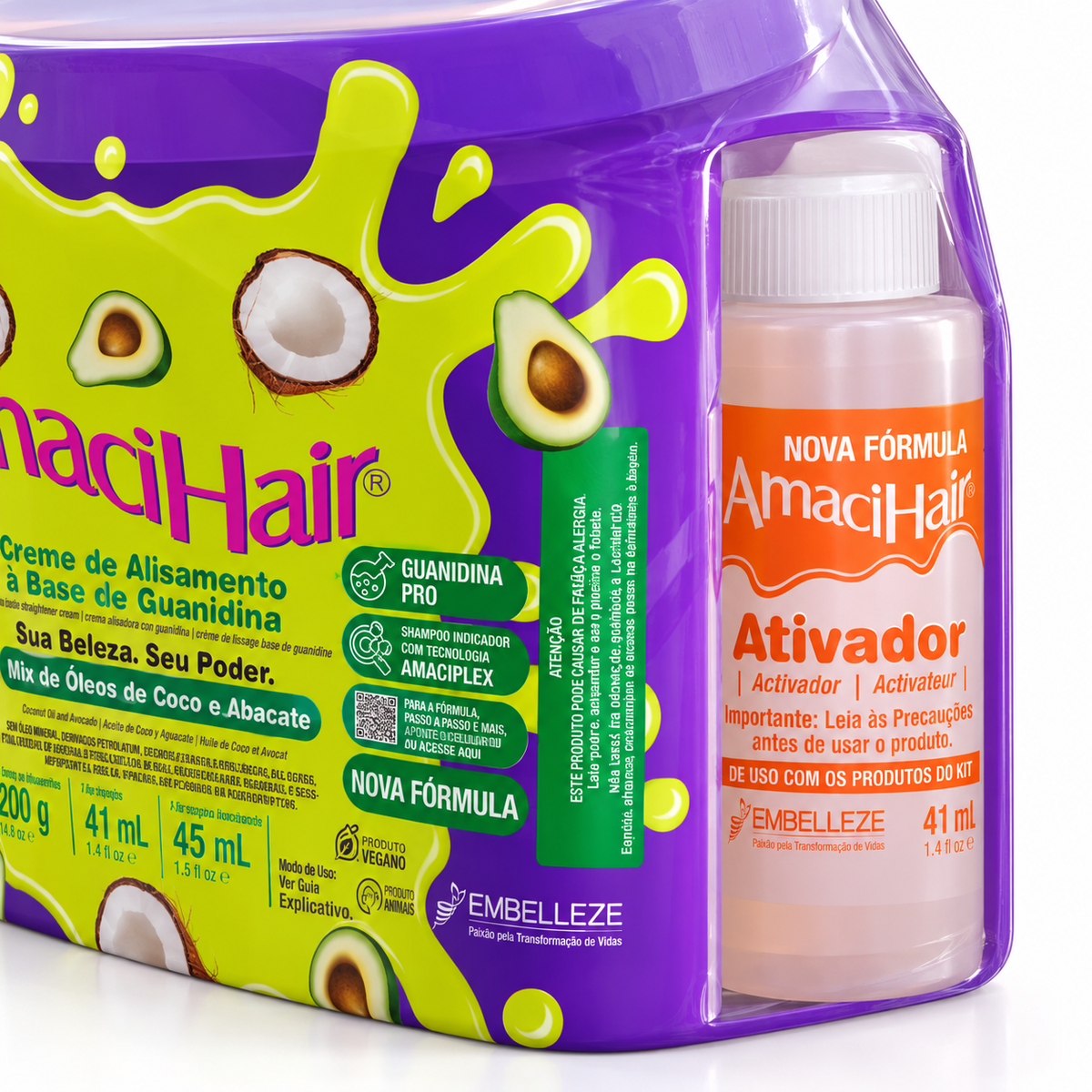 Novex AmaciHair Kit Alisante à Base de Guanidina — 200 g + 41 ml + 45 ml — detalhe do produto