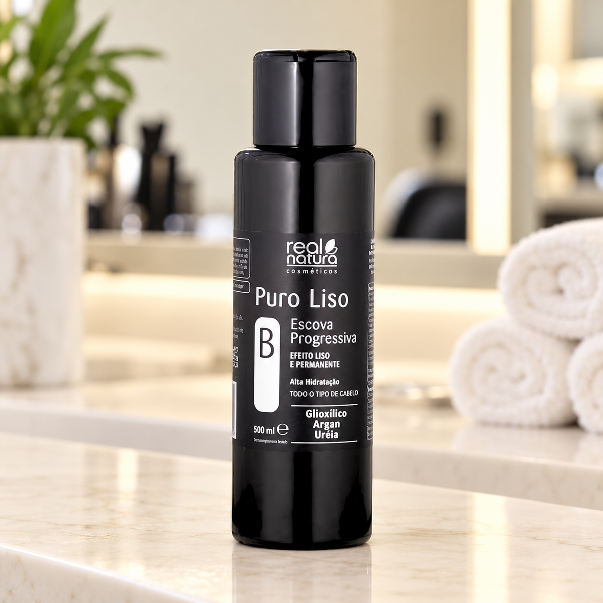 Real Natura Escova Progressiva Puro Liso (Passo B) 500ml — ambientação ilustrativa
