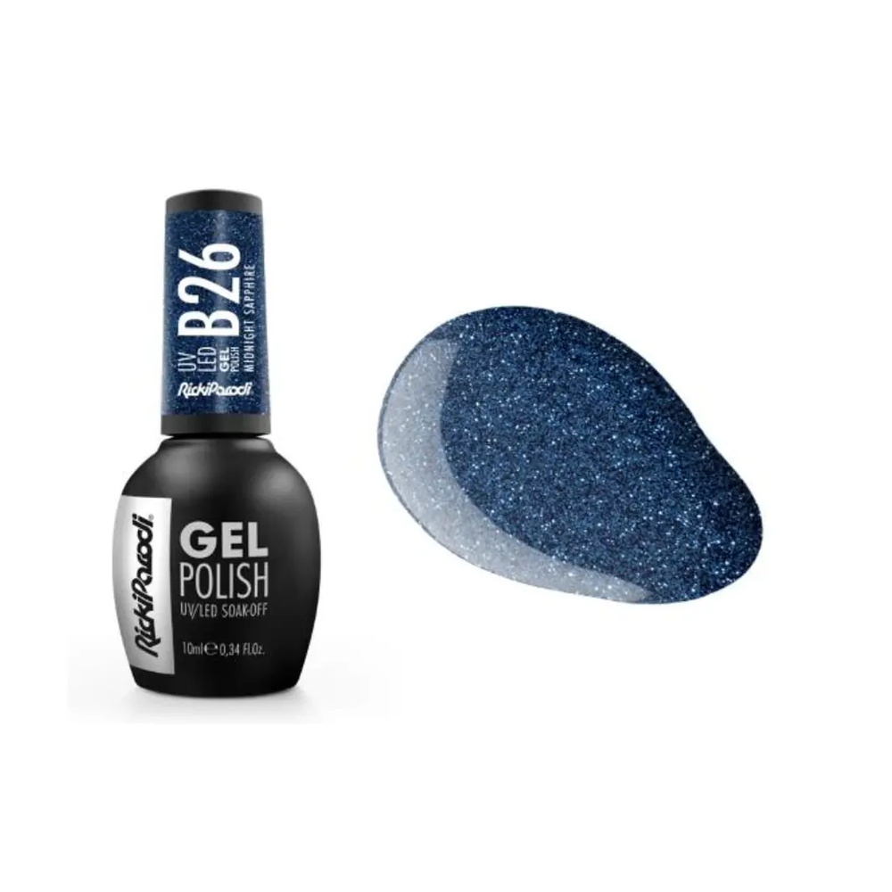 Esmalte Semipermanente RickiParodi Midnight Sapphire B26 10 ml — envase y tono