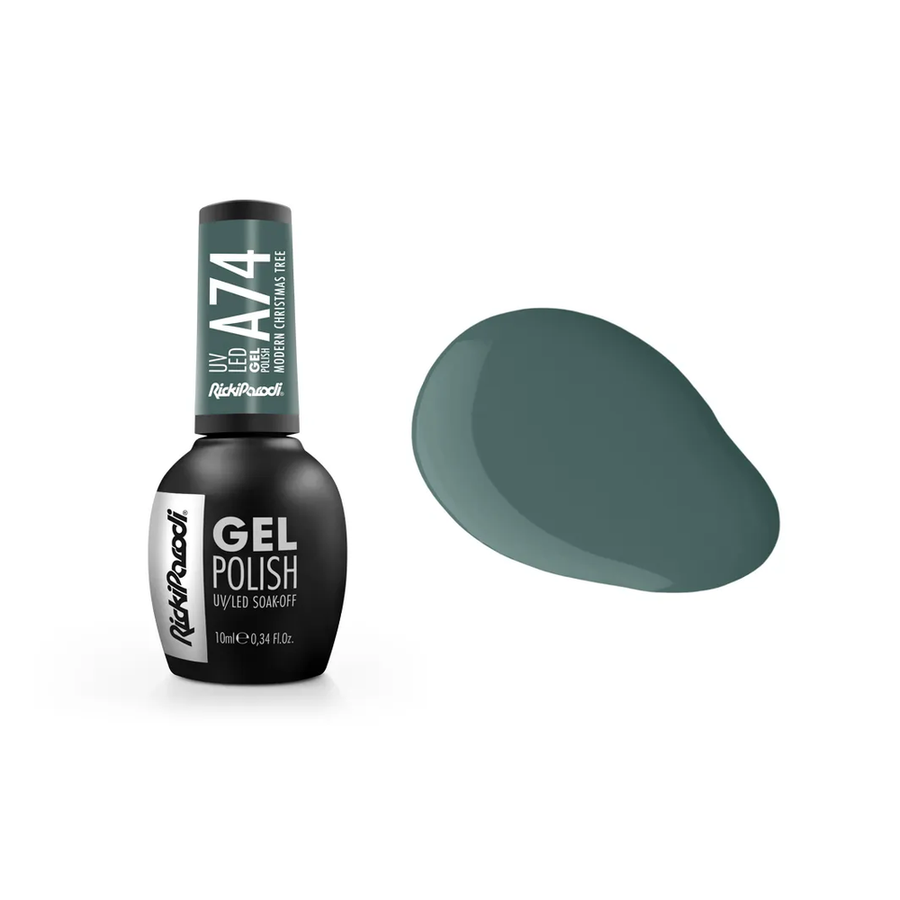 Esmalte Semipermanente RickiParodi Modern Christmas Tree A74 10 ml — envase y tono