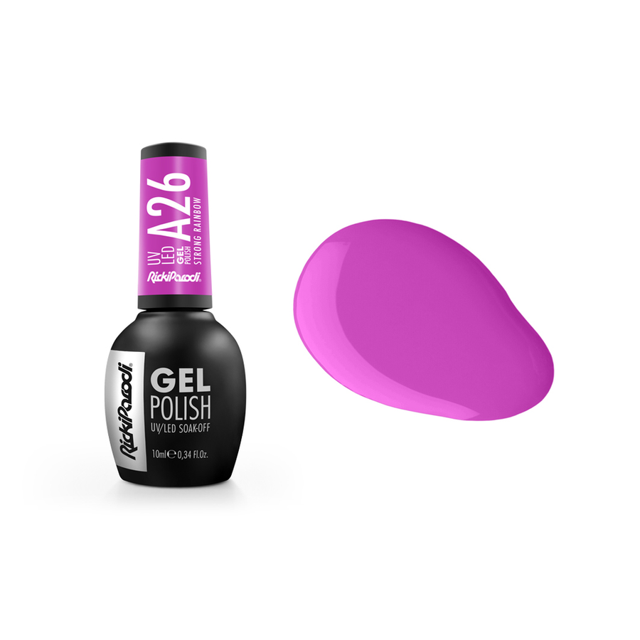 Esmalte Semipermanente RickiParodi Strong Rainbow A26 10 ml — envase y tono