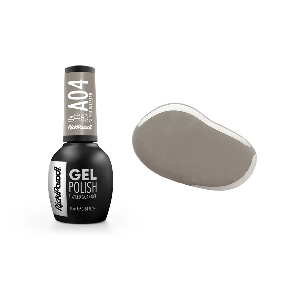 Verniz Gel RickiParodi Silver Blizzard A04 10 ml — embalagem e cor