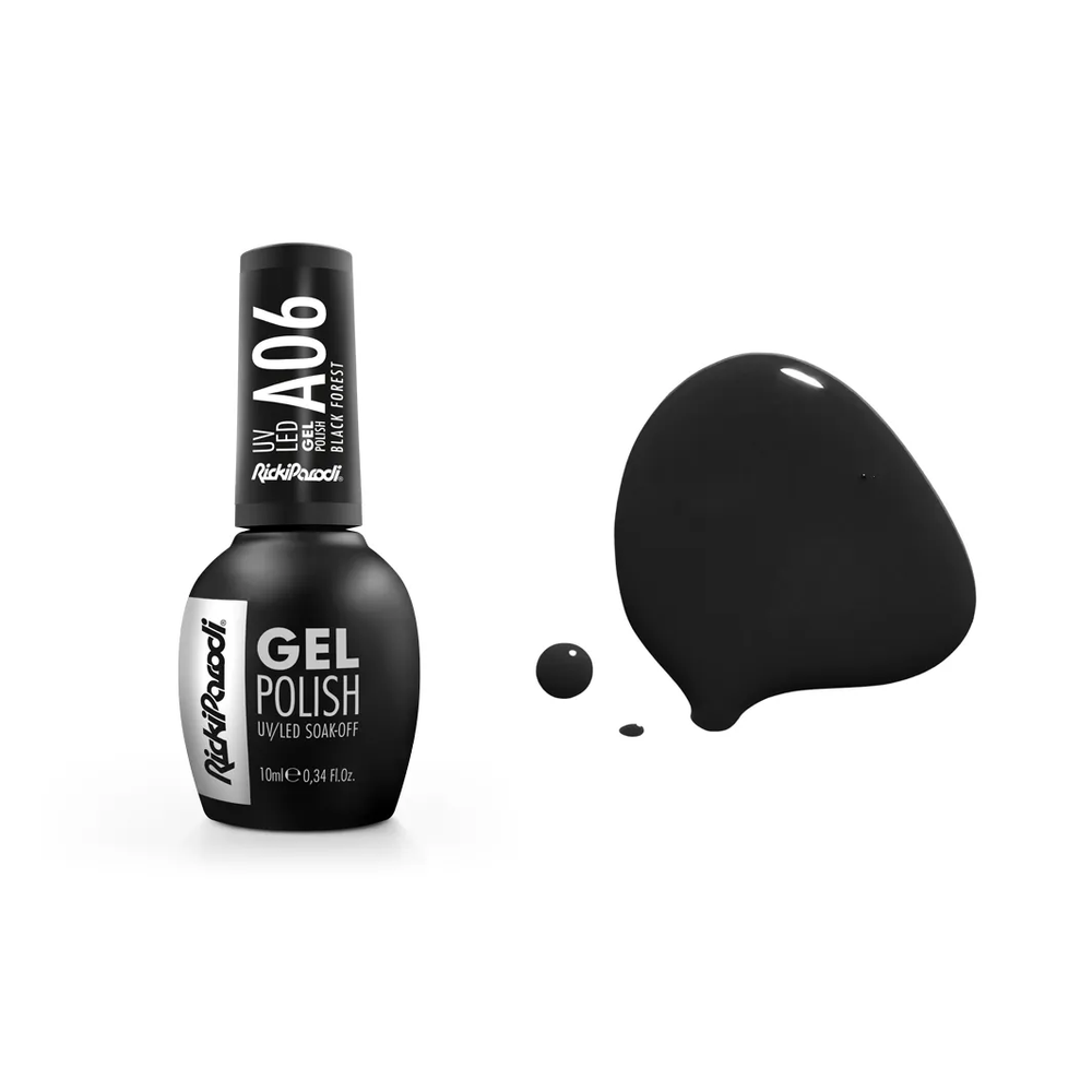 Verniz Gel RickiParodi Black Forest A06 10 ml — embalagem e cor
