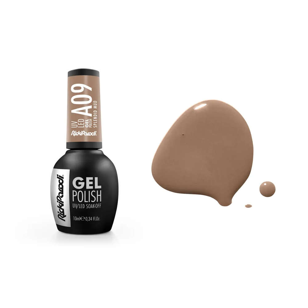 Esmalte Semipermanente RickiParodi Splendid Mud A09 10 ml — envase y tono