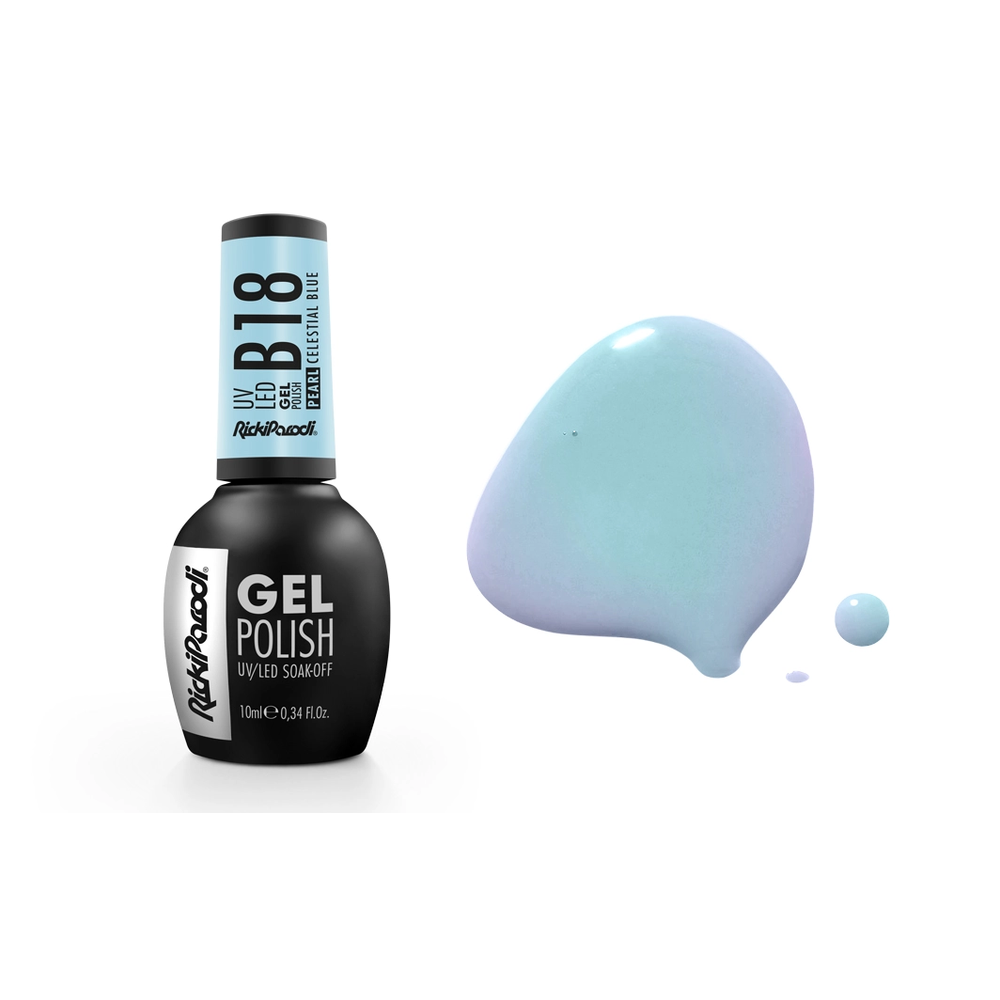 Gel Polish RickiParodi Celestial Blue B18 10 ml — packaging and shade
