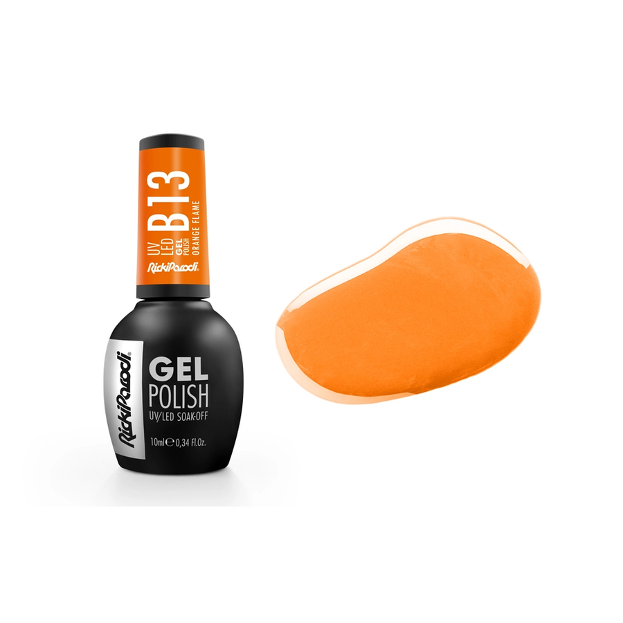 Gel Polish RickiParodi Orange Flame B13 10 ml — packaging and shade