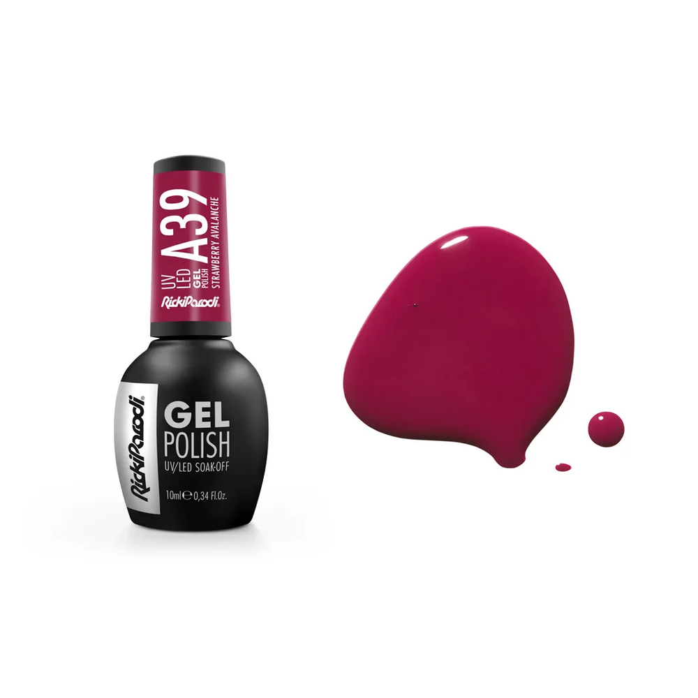 Verniz Gel RickiParodi Strawberry Avalanche A39 10 ml — embalagem e cor