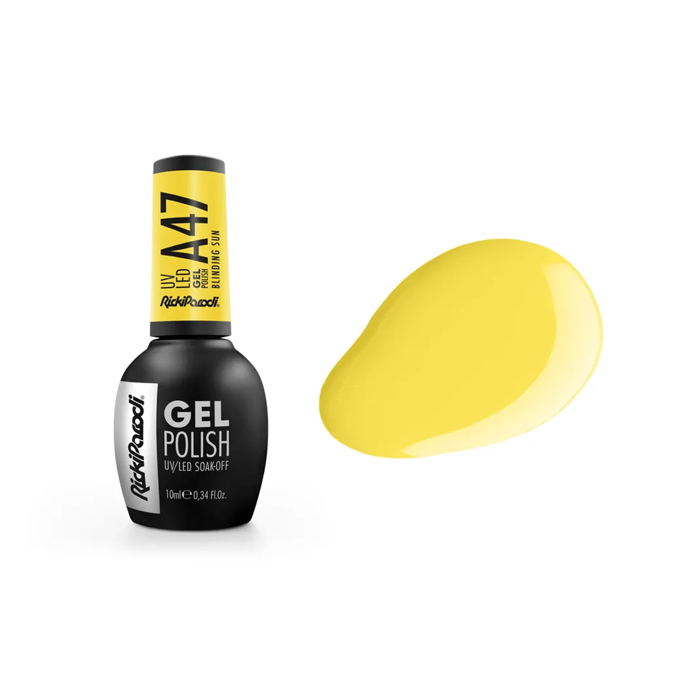 Verniz Gel RickiParodi Blinding Sun A47 10 ml — embalagem e cor