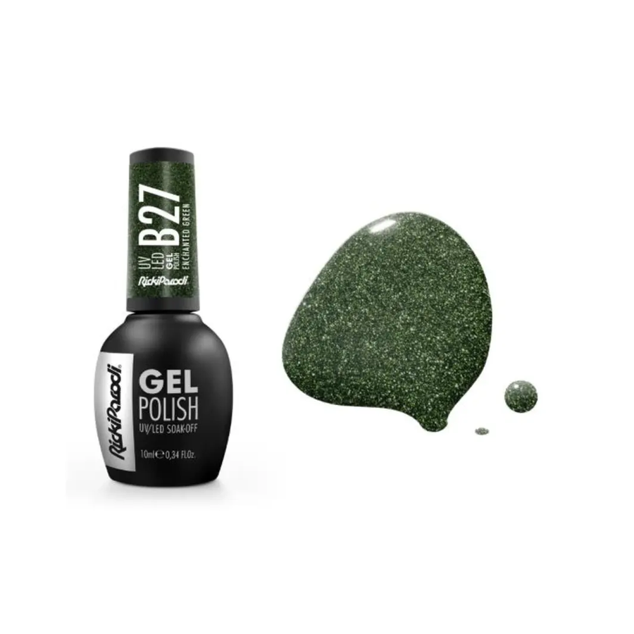 Gel Polish RickiParodi Enchanted Green B27 10 ml — packaging and shade