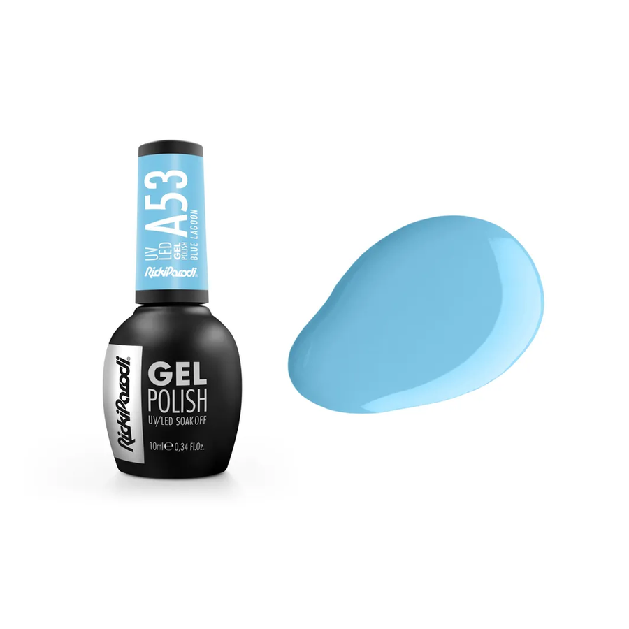 Gel Polish RickiParodi Blue Lagoon A53 10 ml — packaging and shade