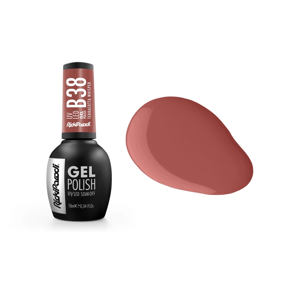 Esmalte Semipermanente RickiParodi Terracotta Whisper B38 10 ml — envase y tono