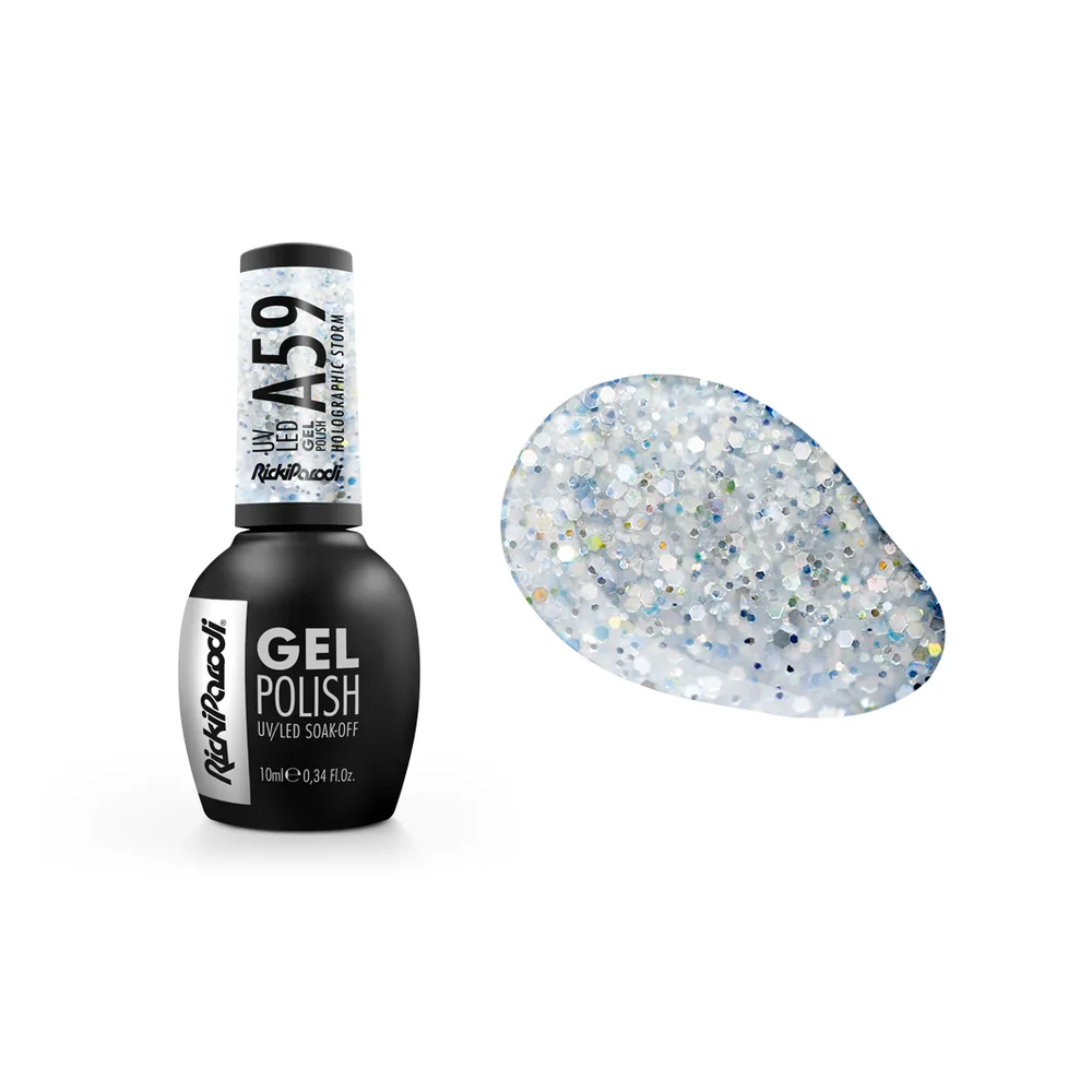 Verniz Gel RickiParodi Holographic Storm A59 10 ml — embalagem e cor