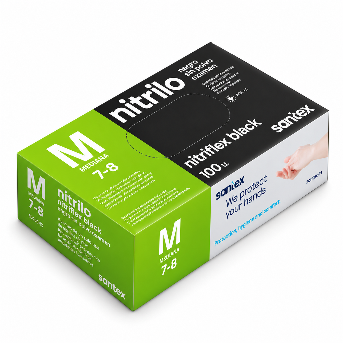 Santex Nitriflex Black Luvas de Nitrilo sem Pó M 100 un
